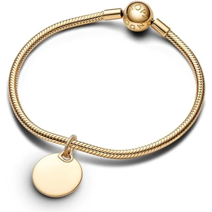Pandora Charm-Einhänger 368610C00, Gravierbarer Rund-Anhänger aus 14k vergoldeter Metalllegierung, Gelbgoldfarben, 17,5 mm – Bild 2