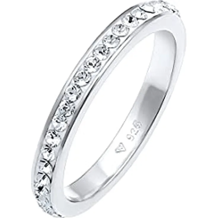 Elli Damen Bandring mit Kristallen in 925 Sterling Silber, handgefertigt, anlaufgeschützt, hochglanzpoliert