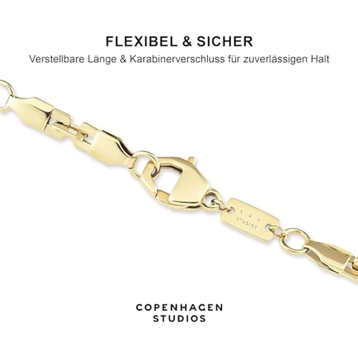 Copenhagen STUDIOS Edgy Bracelet Unisex, gold, Gliederarmband aus 14K vergoldetem Edelstahl, verstellbare Länge, wasserfest & hautfreundlich – Bild 4