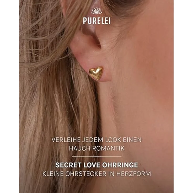 Purelei Secret Love Ohrringe Damen, Herzform aus goldbeschichtetem Edelstahl, elegante und wasserfeste Ohrstecker, langlebig und antiallergen, perfekte Geschenkidee – Bild 2