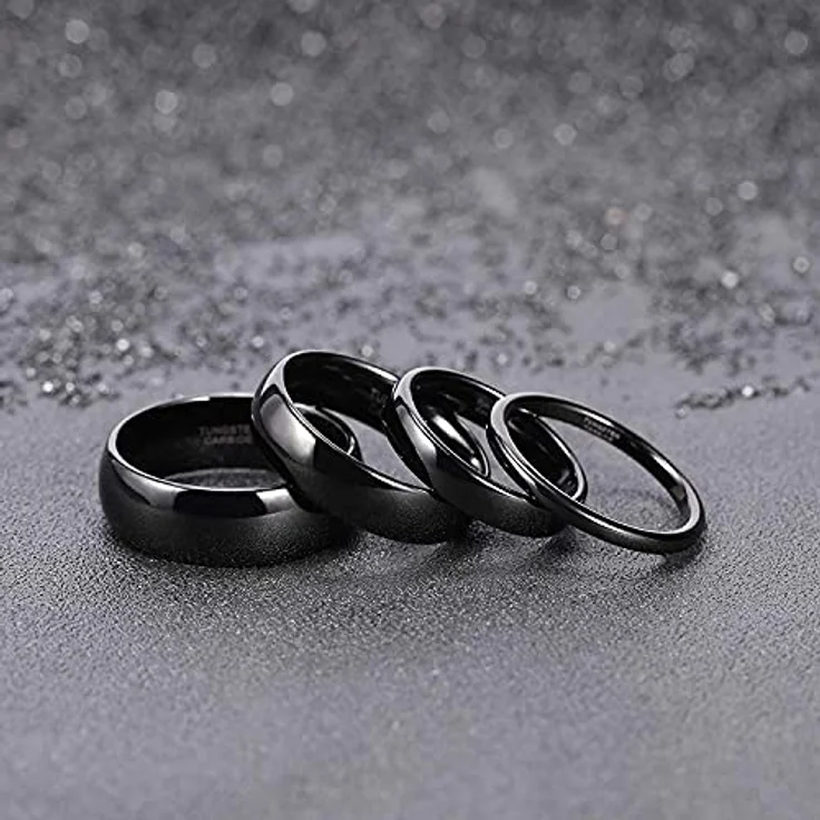 Zakk Wolfram Ringe, schmaler schwarzer Ring für Damen und Herren, poliert, 8mm (Größe 69) – Bild 3