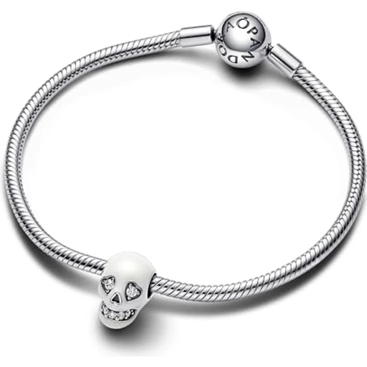 PANDORA Moments Glow-in-the-dark Totenkopf Charm aus Sterling Silber mit Cubic Zirkoniasteinen, kompatibel mit Moments Armbändern, 792811C01 – Bild 3