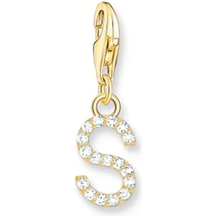 THOMAS SABO Charm-Anhänger Buchstabe S mit weißen Steinen, vergoldet 750 Gelbgold, 925 Sterlingsilber, mit Karabinerhaken – Bild 1