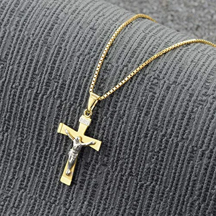 trendor Kruzifix Gold 333/8 Karat mit plattierter Halskette, zeitloser Kreuz Anhänger aus Echtgold, 40 cm, Geschenk-Box – Bild 3