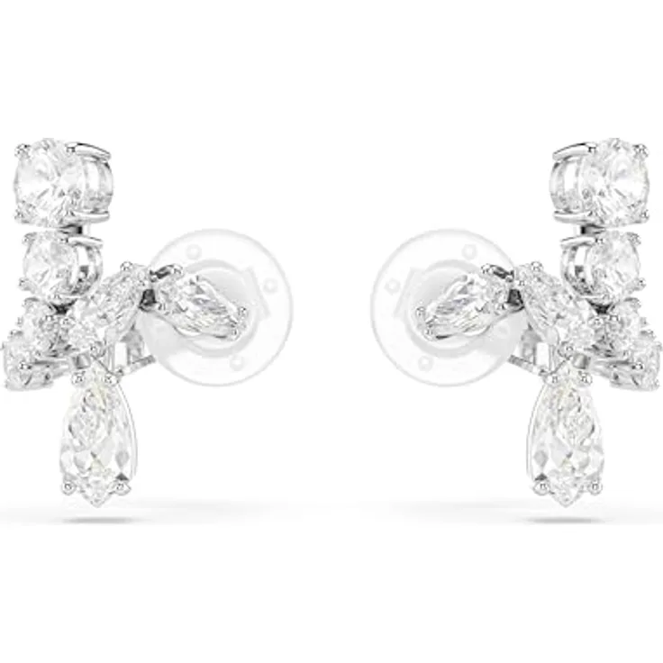 Swarovski Matrix Ohrclips, Rhodinierte Ohrringe mit Strahlenden Swarovski Kristallen in verschiedenen Schliffen, Weiß