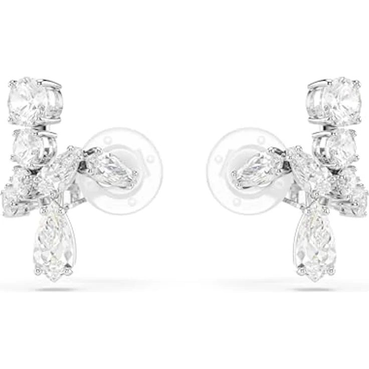 Swarovski Matrix Ohrclips, Rhodinierte Ohrringe mit Strahlenden Swarovski Kristallen in verschiedenen Schliffen, Weiß – Bild 1
