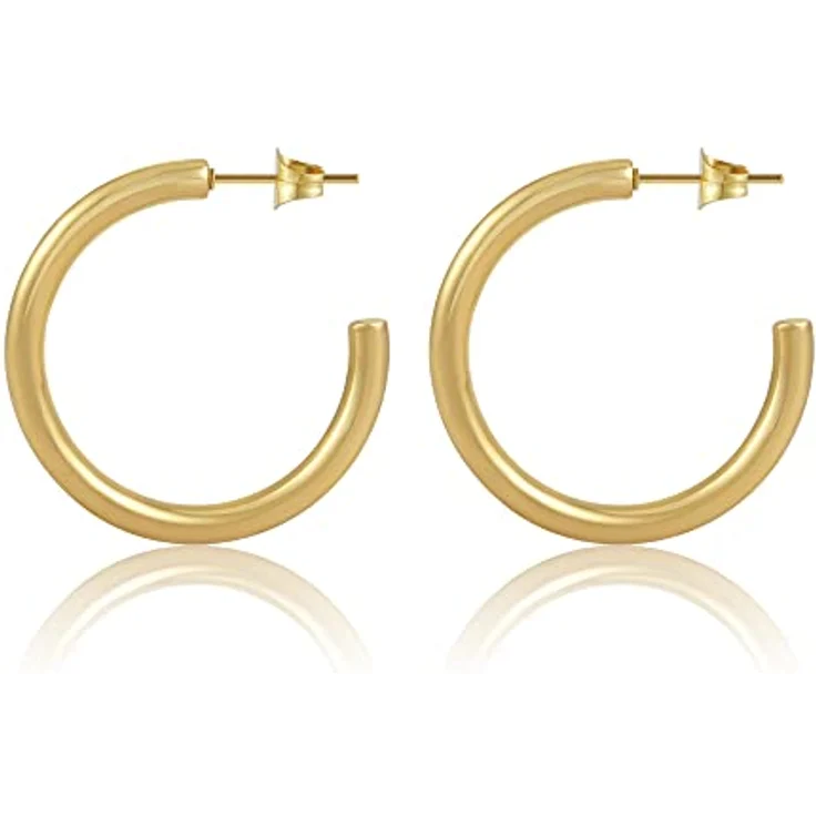 GD GOOD.designs Creolen Gold Groß 28mm für Damen, 18 Karat vergoldete Edelstahl Kreolen, wasserfest, rund, hautverträglich, 3 mm stark – Bild 1