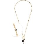 JEWELS BY LEONARDO Halskette Delica, lange Kette aus goldfarbenem Edelstahl mit schwarzen Glassteinen und Mini-Flakon, 80-82,4 cm, Clip & Mix System