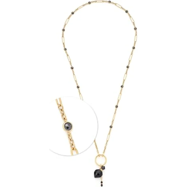 JEWELS BY LEONARDO Halskette Delica, lange Kette aus goldfarbenem Edelstahl mit schwarzen Glassteinen und Mini-Flakon, 80-82,4 cm, Clip & Mix System – Bild 1