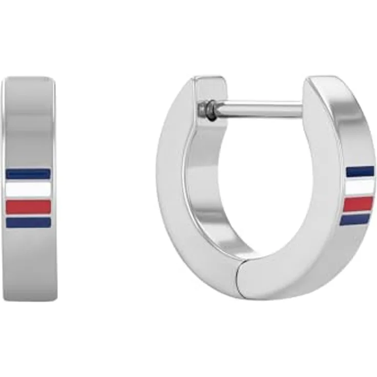 Tommy Hilfiger Jewelry Ohrstecker für Herren, Edelstahl mit emailliertem Flaggenlogo, 12mm Klappverschluss