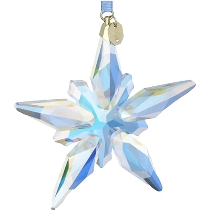 Swarovski Annual Edition Jubiliäumsornament 130 Jahre 2025, Festliches hellblaues Kristallornament im Stern-Design, mit hellblauem Ripsband, Größe: 10.9 x 1.8 x 9.4 cm – Bild 5