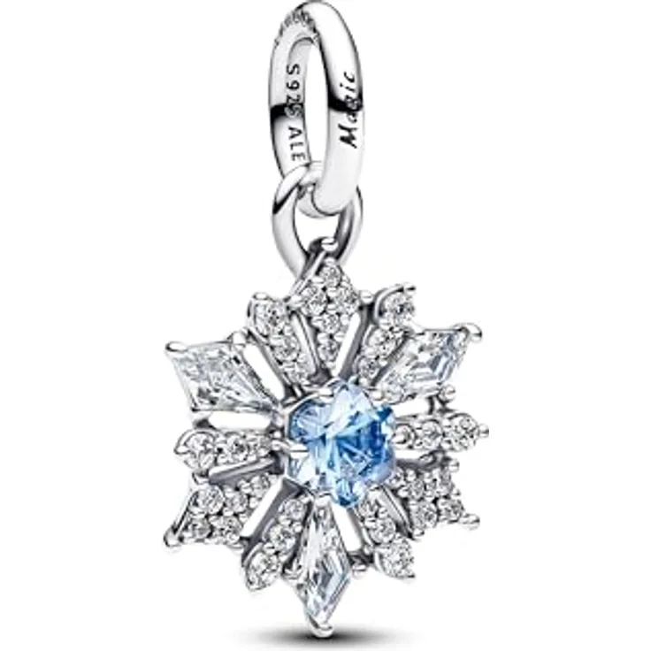 PANDORA Moments Disney Eiskönigin Elsa Schneeflocke Charm-Anhänger, Sterling-Silber mit eisblauen Kristallen und Zirkonia, kompatibel mit ME und Moments, 794209C01