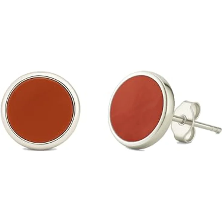 PURAJA Rote Jaspis Edelstein Ohrstecker, 925 Sterling Silber, Damen Ohrringe für Allergiker, 10mm Durchmesser – Bild 1