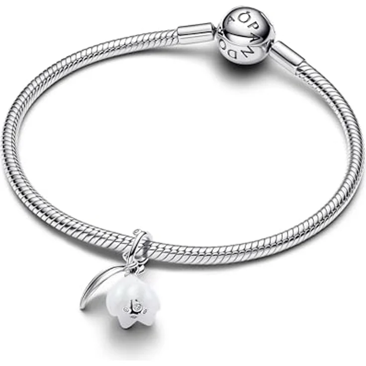 PANDORA Moments Schneeglöckchen Charm-Anhänger, Sterling-Silber mit Zirkonia und weißem Murano-Glas, Kompatibel mit ME und Moments, 794239C01 – Bild 3