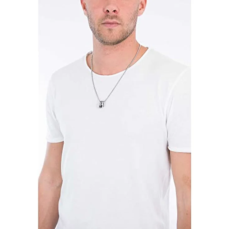 Diesel Doppel-Anhänger Halskette für Männer, 55 cm + 5 cm Silber Edelstahl, mit Karabiner und Geschenkbox, DX1168040 – Bild 3