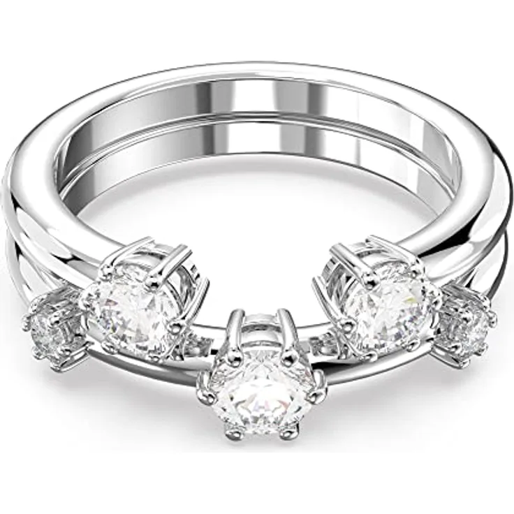 Swarovski Constella Ring-Set, Zwei Rhodinierte Damenringe mit Weißen Swarovski Kristallen