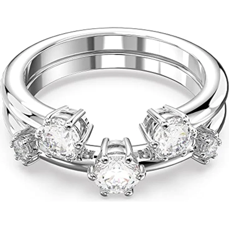 Swarovski Constella Ring-Set, Zwei Rhodinierte Damenringe mit Weißen Swarovski Kristallen – Bild 1