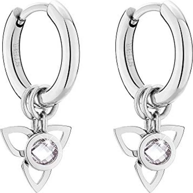 Tamaris Damen Ohrring TJ-0016-E-15, Mini Creolen in Silber aus Edelstahl mit Blütenanhänger und Zirkoniastein, 1,9 cm