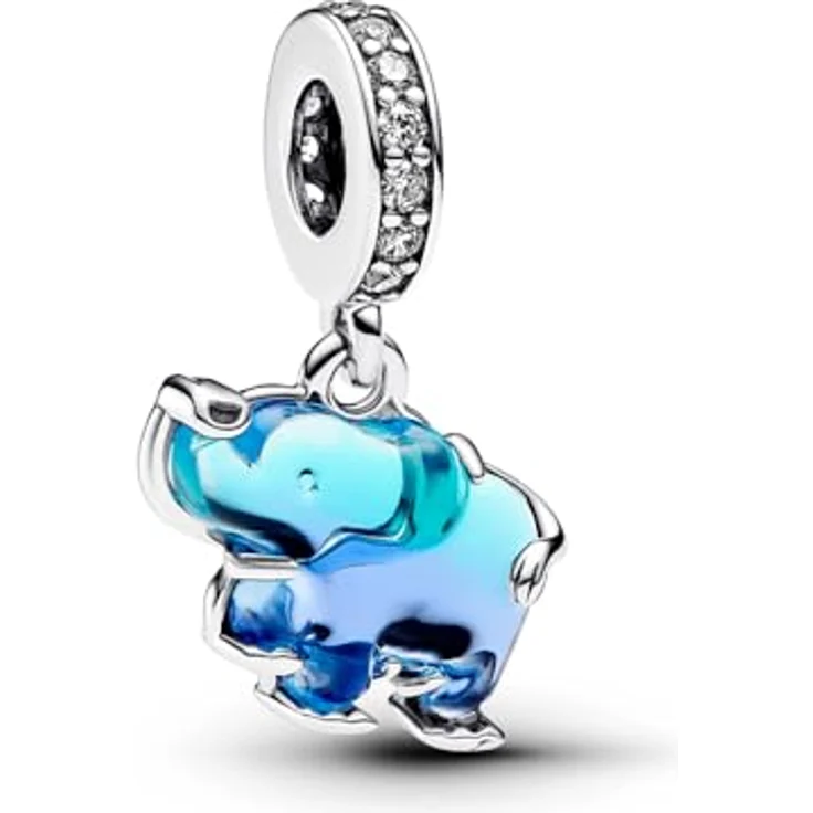Pandora Charm-Einhänger 793339C01, Elefant aus Sterling-Silber mit Zirkonia und blauem Murano-Glas – Bild 4