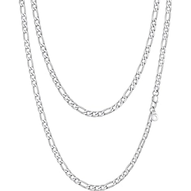 PROSTEEL Figaro Halskette Herren aus Edelstahl, 4mm Breite, 51cm Länge, Silber, hypoallergen, mit robustem Karabinerverschluss – Bild 1