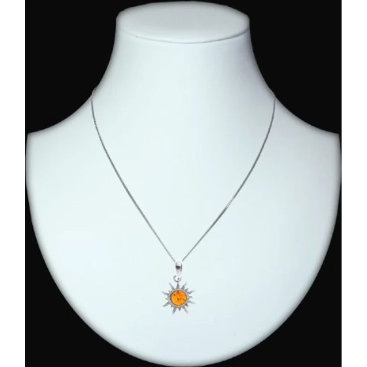 InCollections Damen-Halskette Sonne, 925 Sterling Silber mit gelbem Bernstein, 42 cm – Bild 2