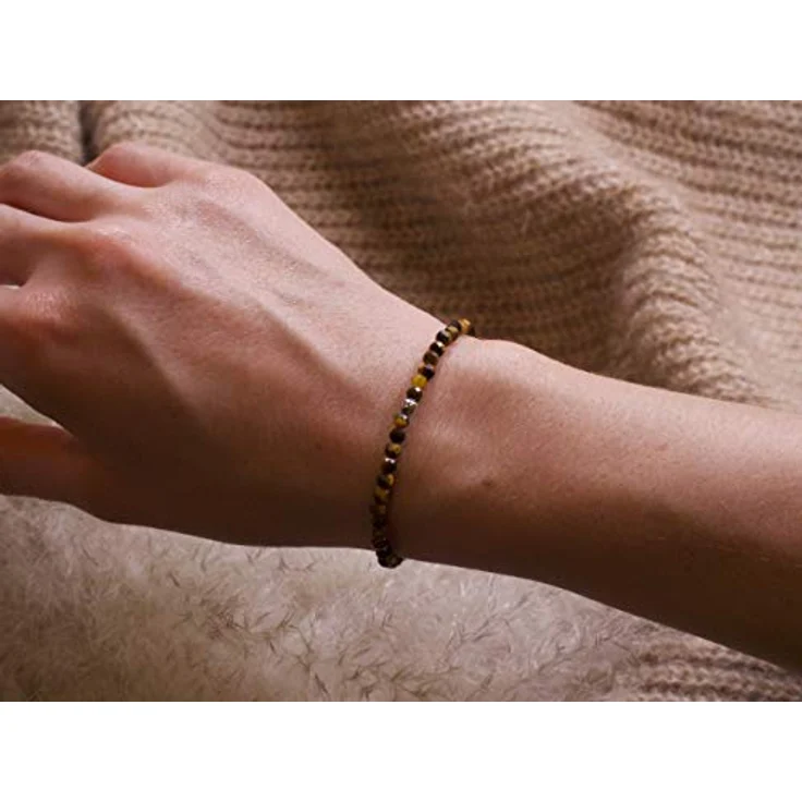 BERGERLIN Tigerauge Armband 925 Sterling Silberperle, facettierte Perlen, Größe L, handgefertigt, echtes Tigerauge – Bild 3