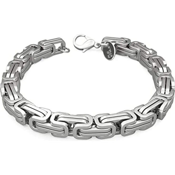 Fly Style Byzantiner Königskette Armband Herren, Edelstahl silber poliert, 9mm breit, 21cm lang, hypoallergen und kratzfest