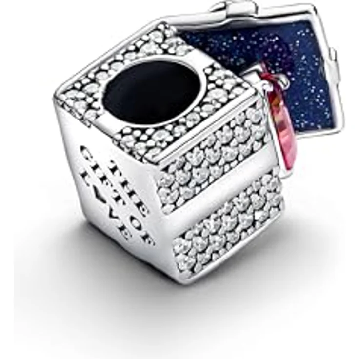 PANDORA Moments Funkelndes Geschenkbox Charm, Sterling Silber mit Zirkonia und rotem Herzstein, kompatibel mit Moments Armbändern, 793603C01 – Bild 3