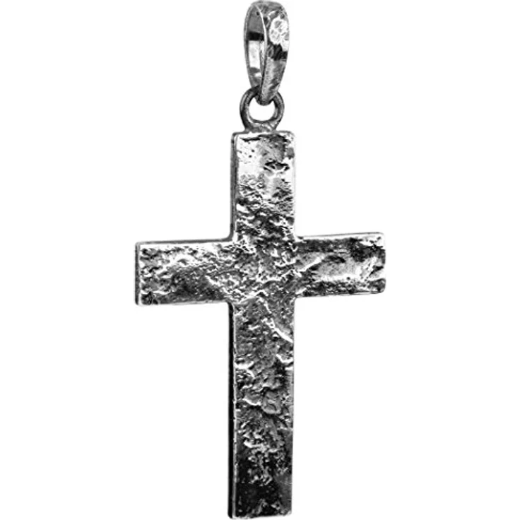 Kuzzoi Kreuz Anhänger aus 925er Sterling Silber, markanter handgefertigter Schmuck mit Hammerschlag Design, 54 mm hoch, schwarz – Bild 1