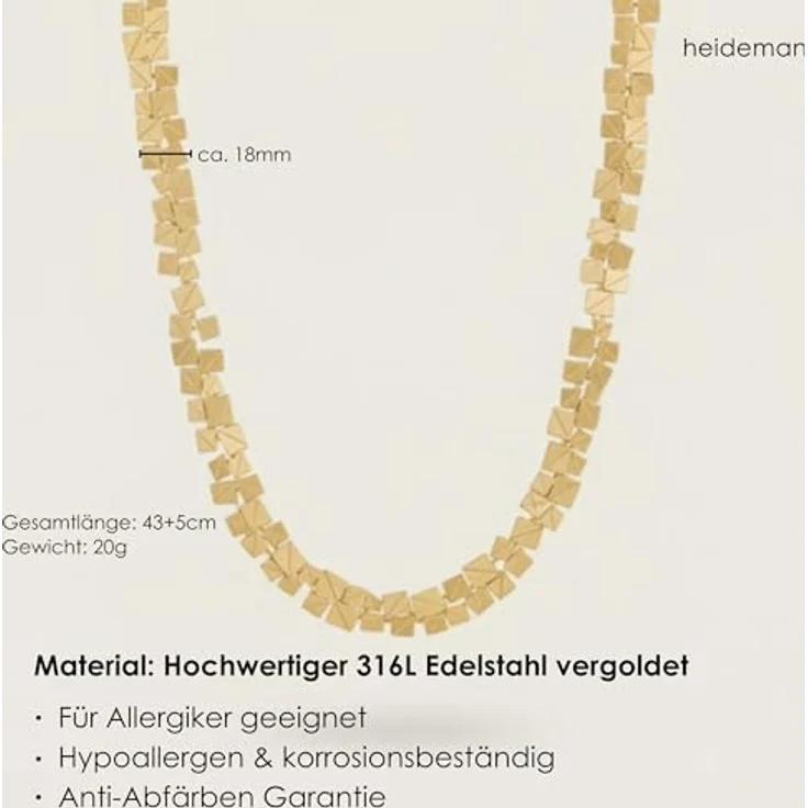 Heideman Partis Halskette, Damen Edelstahl, silber-gold matt, gebürstete Oberfläche in geometrischen Formen, hypoallergen – Bild 5