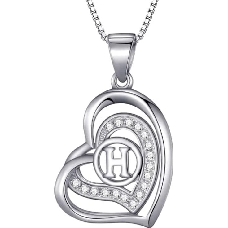 Morella Damen Halskette Herz Buchstabe H, rhodiniertes 925 Silber mit weißen Zirkoniasteinen, 46 cm Länge – Bild 1