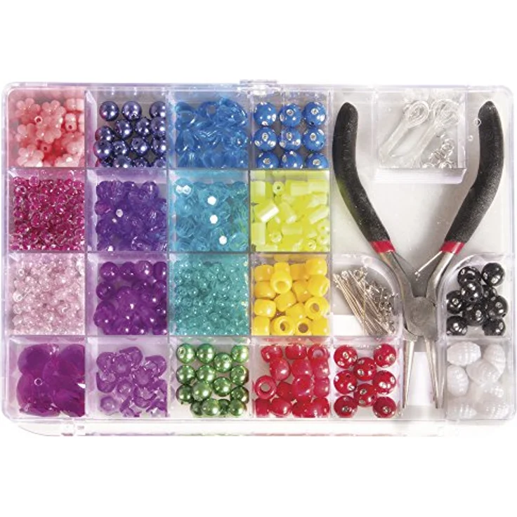 Rayher Perlen-Box mit Zange, 170 g bunter Perlenmix zum Auffädeln, inklusive Schmuckzubehör, 20 x 13,5 cm – Bild 1