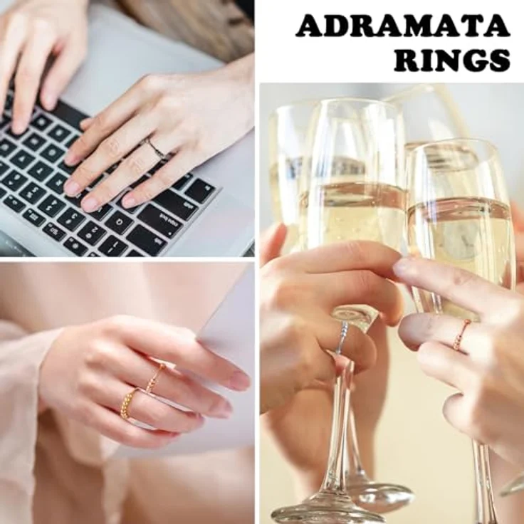 DMNQ Anti-Stress Fidget Ring Set, 4-teilig, Offener Spinning Ring mit Perlen in Schwarz, Silber, Gold, Roségold - Linderung von Ängsten für Damen – Bild 4