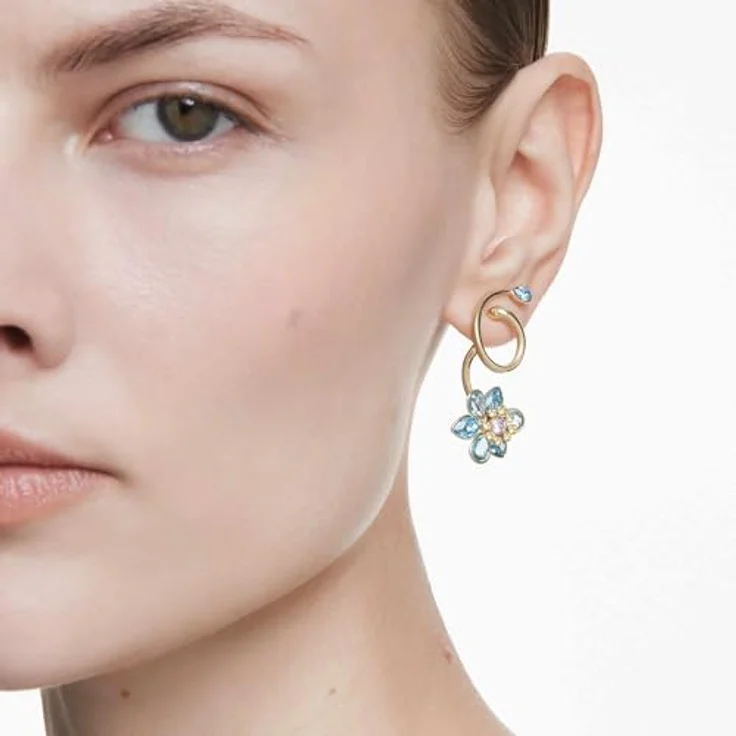 Swarovski Idyllia Drop-Ohrhänger, Vergoldete und Mehrfarbige Ohrringe mit Blütenmotiv und Swarovski Kristallen, 3.5 x 1.7 cm – Bild 5