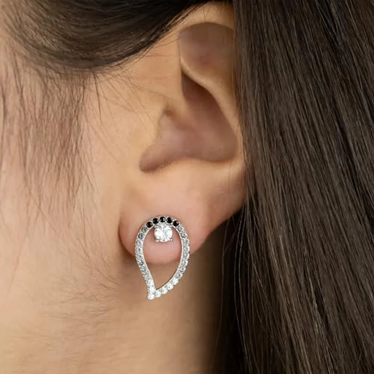 Engelsrufer Damen Yin Yang Ohrstecker aus Sterling Silber, tropfenförmig, 44 Zirkonia in Weiß und Schwarz, Steckverschluss, nickelfrei – Bild 2