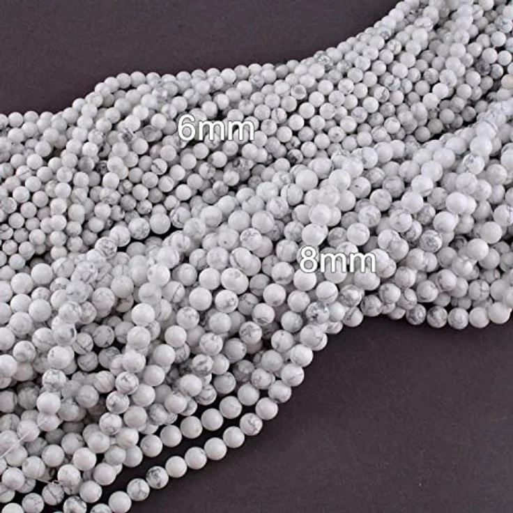 SKYBEADS Natürliche Weiß Howlith Edelsteine Perlen 8mm, 38cm Strang mit ca. 48 Stück für Armbänder und Schmuckdesign – Bild 5