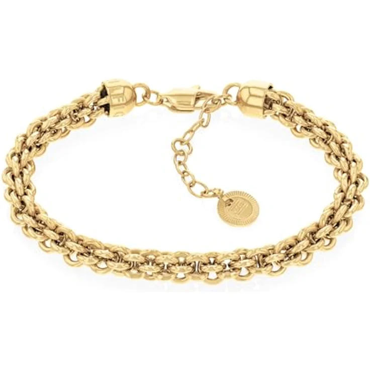 Tommy Hilfiger Damen Schmuck Set, 23K vergoldetes Edelstahl Kettenarmband und Halskette mit Flaggenlogo – Bild 1