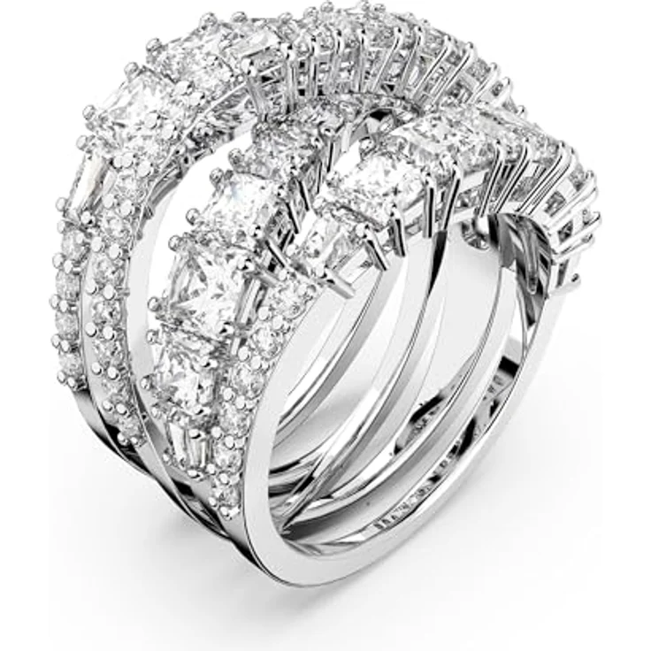 Swarovski Hyperbola Wrap Ring, Damenring mit facettierten weißen Elementen in verschiedenen Schliffen, rhodiniert – Bild 2