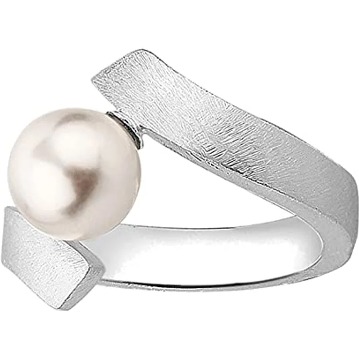 Nenalina Damenring Silber 925, gebürsteter Silberring mit weißer Glasperle, anlaufgeschützt, elegantes Accessoire – Bild 3
