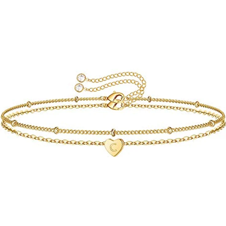 TINGN Damen Armband Gold, 14K goldgefüllt, Herz Armband mit Buchstaben C, verstellbar, personalisierte Geschenke für Frauen und Mädchen – Bild 1