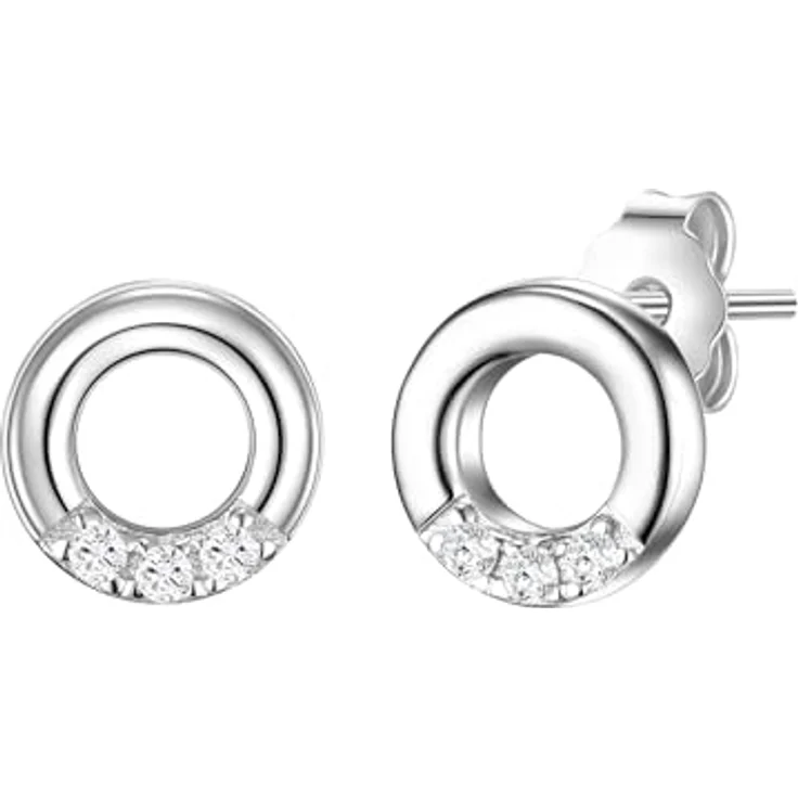 Glanzstücke München Damen Ohrstecker 925/- Sterling Silber rhodiniert mit weißen Zirkonia, rund, 6,8 mm Höhe – Bild 1