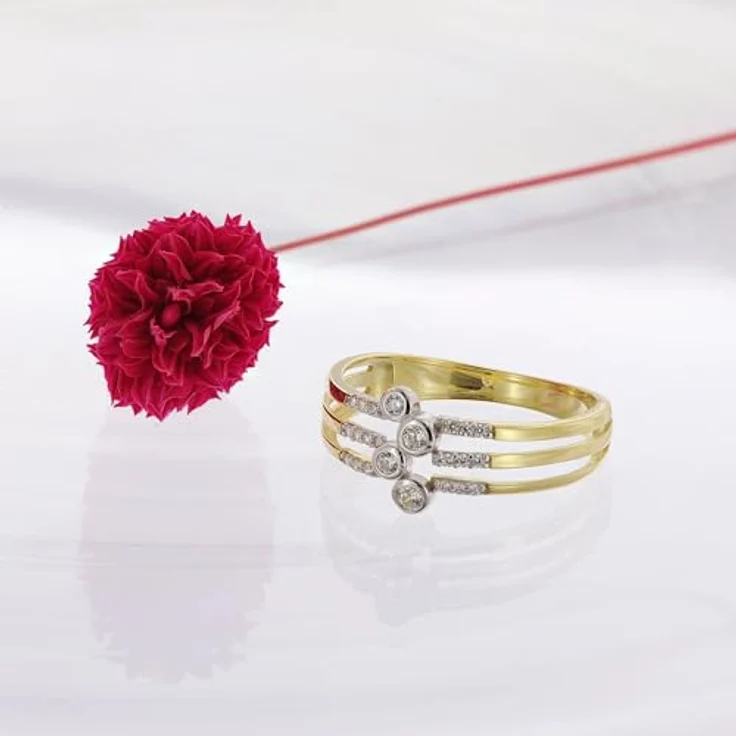 Glizz Goldring Damen, Gold 333/8K Bicolor mit Zirkonia, 8,4 mm breite Ringschiene – Bild 2