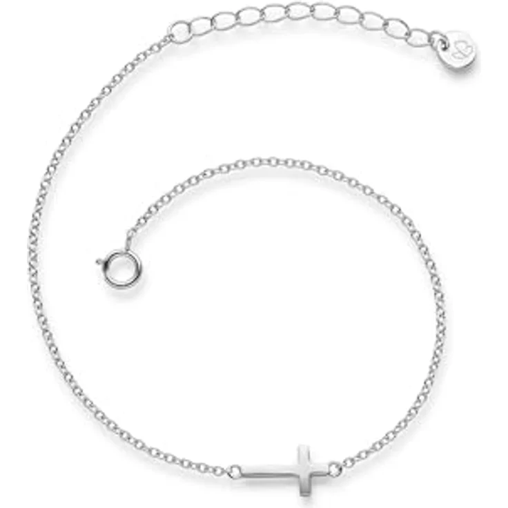 GLANZSTÜCKE MÜNCHEN Damen-Armband Kreuz aus anlaufgeschütztem Sterlingsilber, 17 + 3 cm, mit Anhänger, in Silber – Bild 1