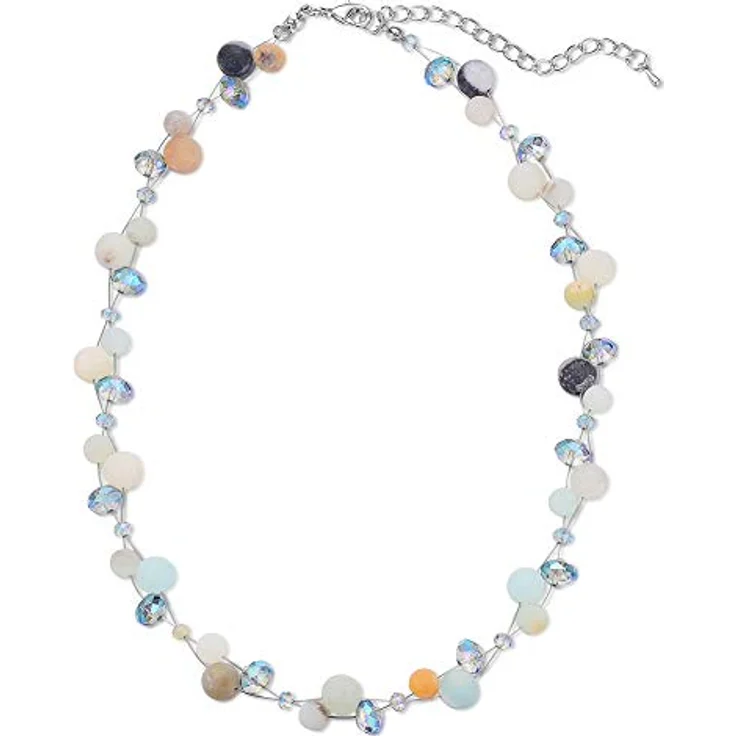 Bulinlin Damen Kristall Perlenkette Boho Statement Choker Halskette, 17 Zoll plus 3 Zoll Verlängerung, Silber Grün – Bild 1