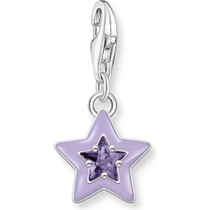 Thomas Sabo Charm Club Original Charm-Anhänger Stern, recyceltes 925 Silber mit violetten Steinen und Kaltemaille, Karabinerverschluss – Bild 1
