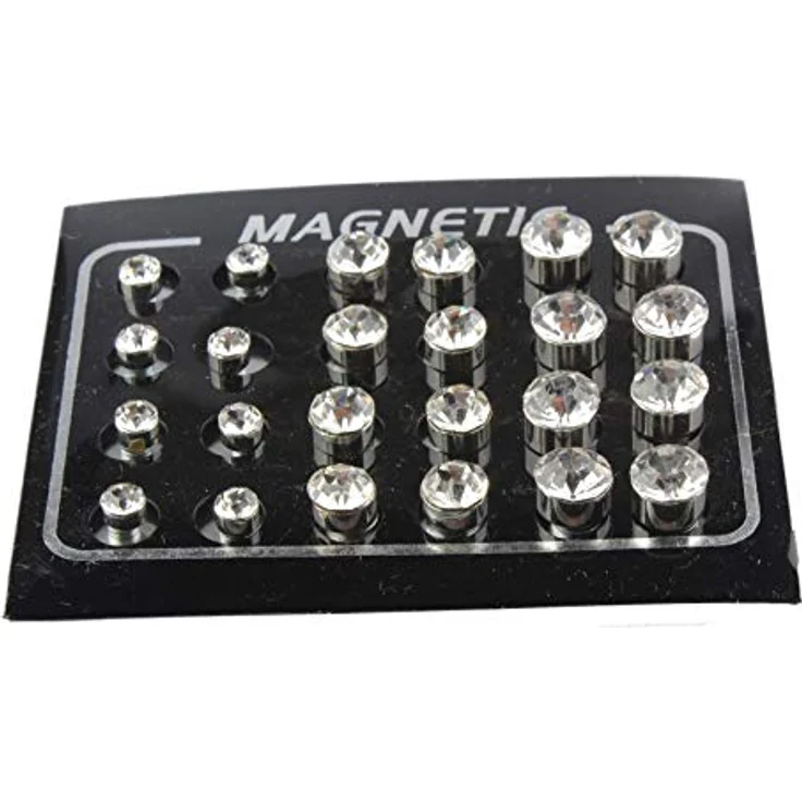 POFET 12 Paar Crystal Studs Magnet-Ohrstecker, Kein Piercing, Durchmesser 4mm, 6mm, 7mm, aus Strass-Material – Bild 3