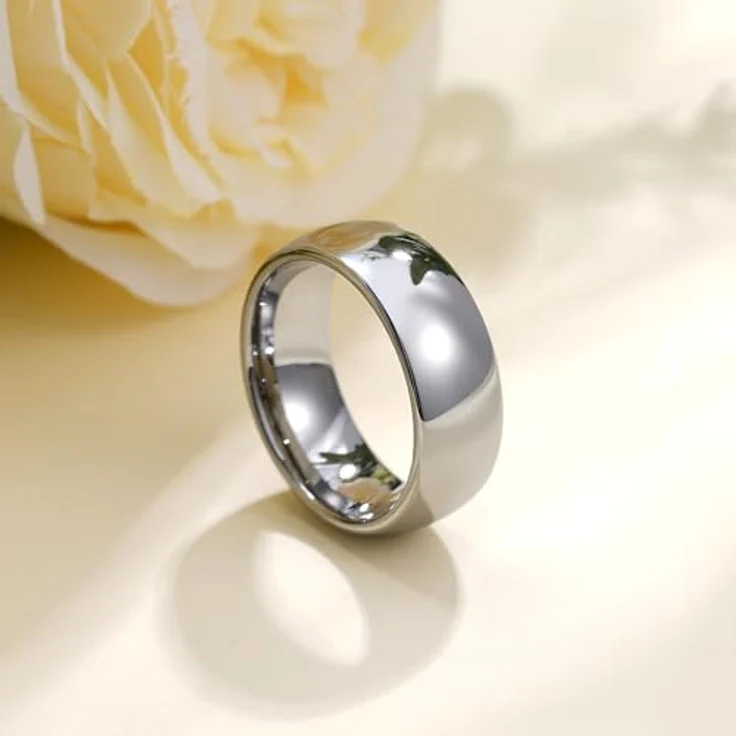 King Will Basic Herren 8mm Wolfram Metall Ring, klassisch hochglanzpoliert, Comfort Fit, gewölbt, für Hochzeit, N 1/2 (8) – Bild 2