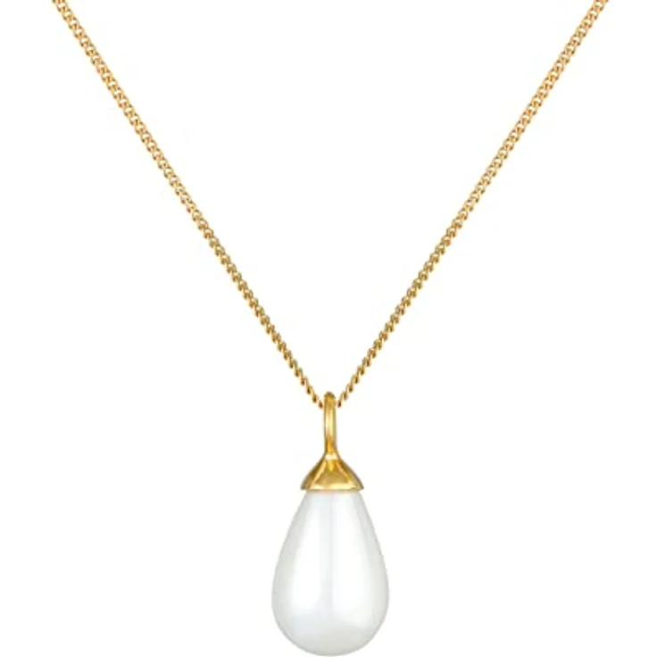 Nenalina Damen Halskette aus 925 Sterling Silber vergoldet, goldene Kette mit 15 mm Muschelkernperl-Anhänger, Kettenlänge 60 cm – Bild 2