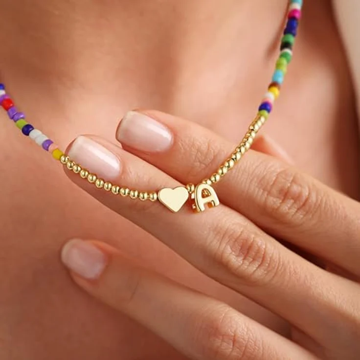 TINGN Bunte Perlenkette mit Buchstaben G, Verstellbare Damen-Halskette aus türkisen Perlen, Personalisiertes Geschenk für Mädchen 11-13 Jahre – Bild 5