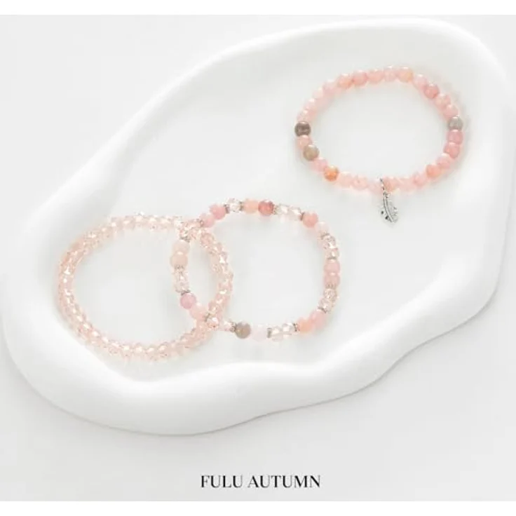 FULU AUTUMN Mehrschichtiges Perlenarmband Damen, Stretch Boho Modeschmuck in Pink, handgefertigt, perfekt für Mama, Oma und Frau, ideales Geburtstagsgeschenk – Bild 2